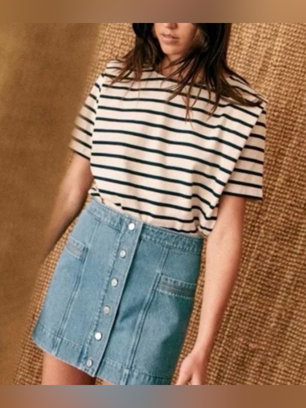 Sézane Jelena Button-Down Denim Mini Skirt - Light Blue Size 2